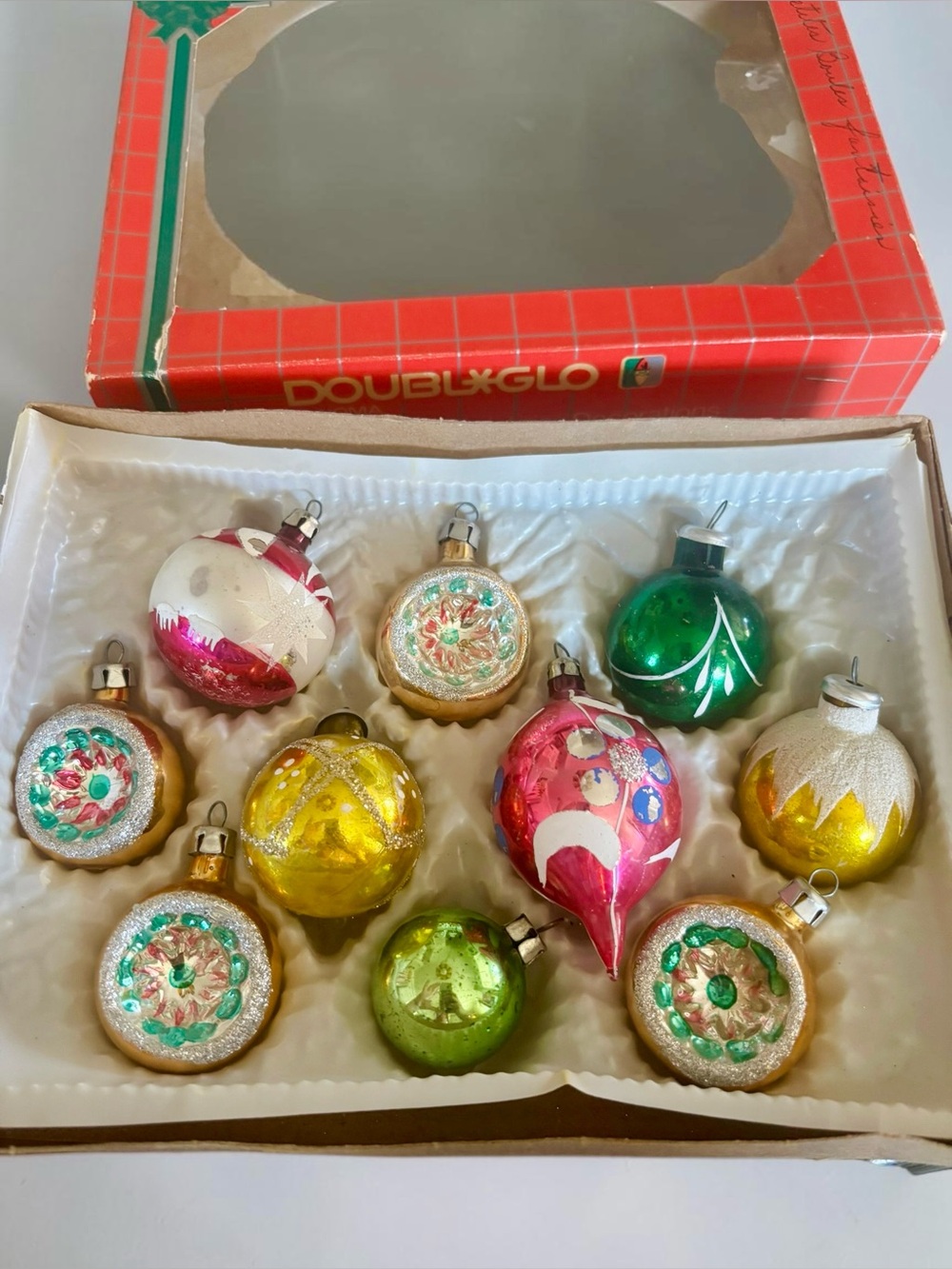 Vintage Poland Glass Christmas Ornaments Lot 10 Indent Reflector MCM